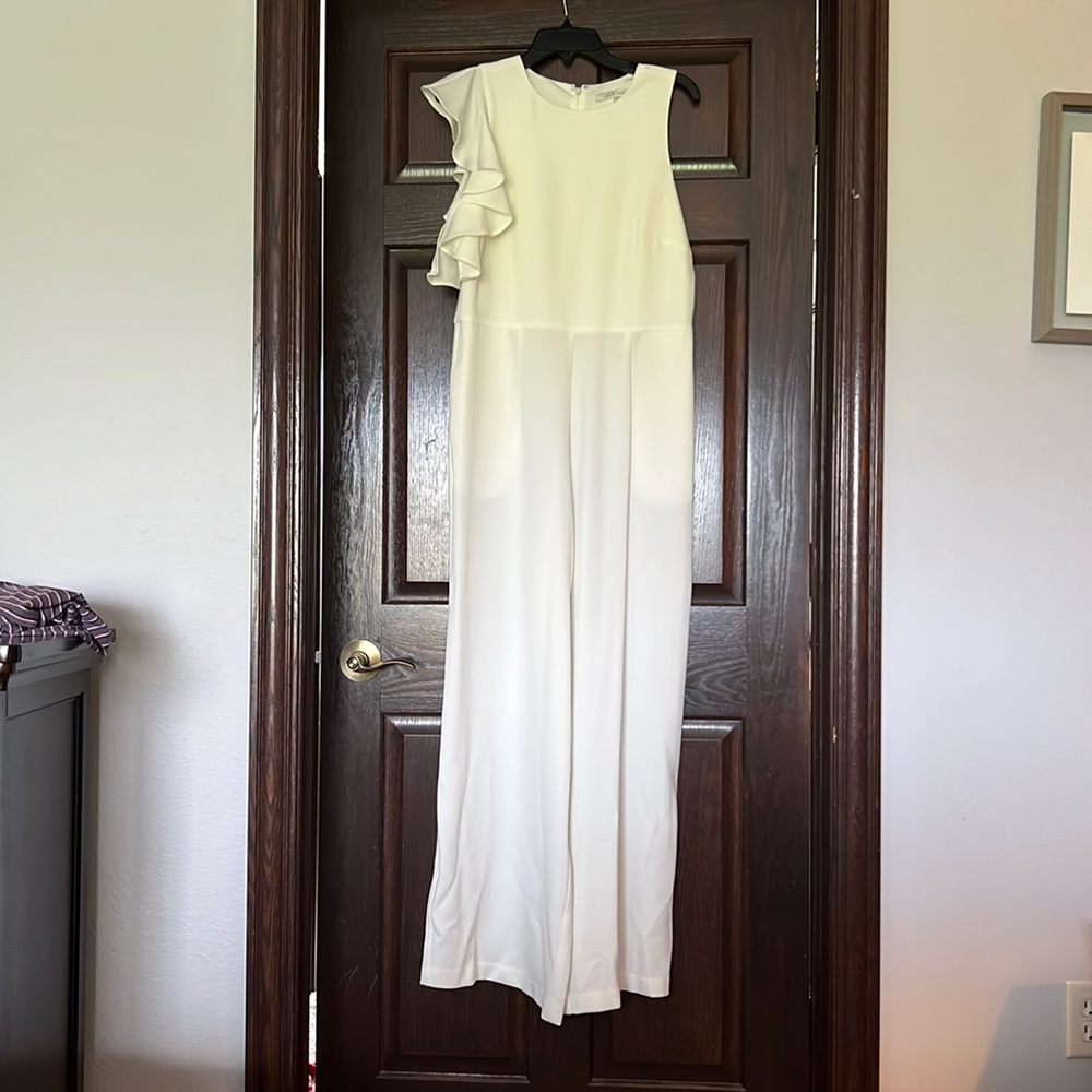 Ivory one shoulder ruffle jumpsuit